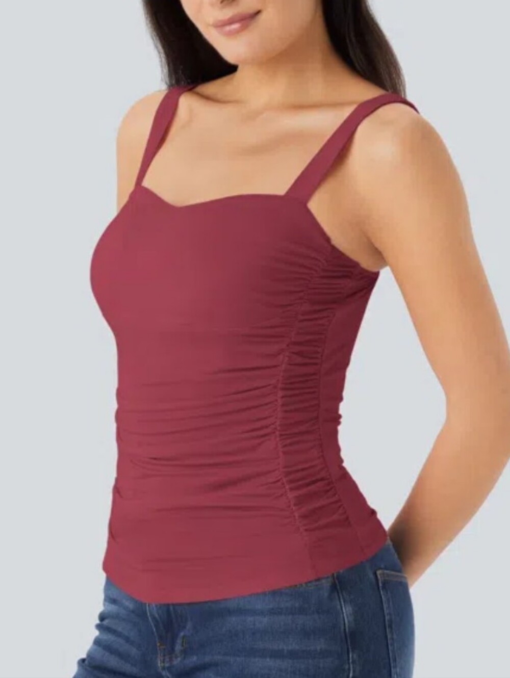 NWT Halara Ruched Casual Tank Top In Deep Claret Red Wine Sz XL